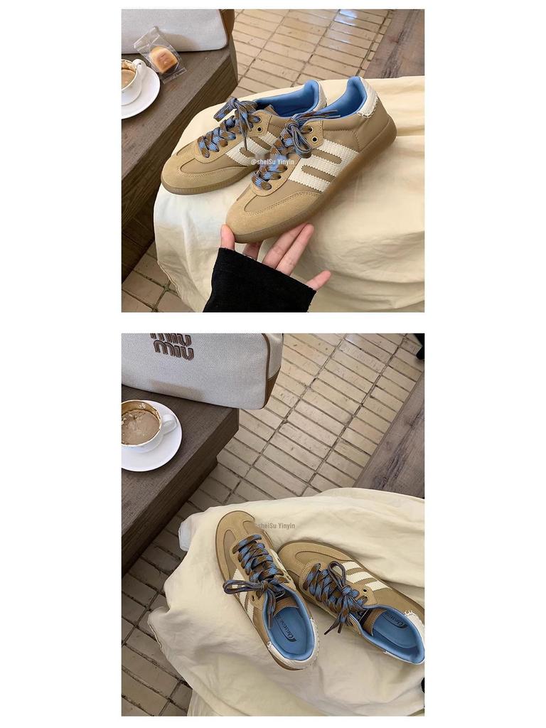 Sheii Su Yinyin Women's Retro Leather Color Block Casual Sneakers