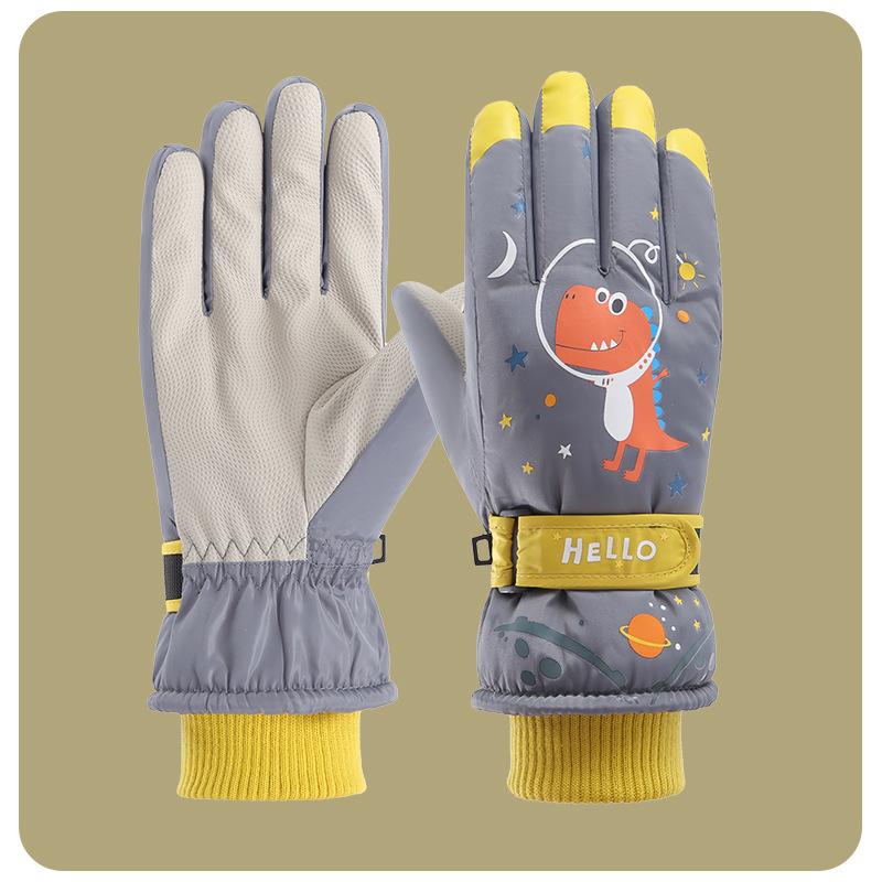 Mănuși de schi pentru copii, iarnă, plus catifea, ecran tactil, călărie, cu cinci degete, antiderapante, rezistente la vânt, pentru copii, elevi, drăguțe, calde