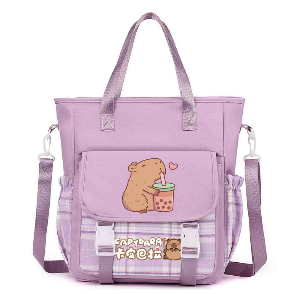 Crossbody bag, primary school, junior high school schoolbag, male and female students tutoring bag, cute kapibara large-capacity shoulder bag.