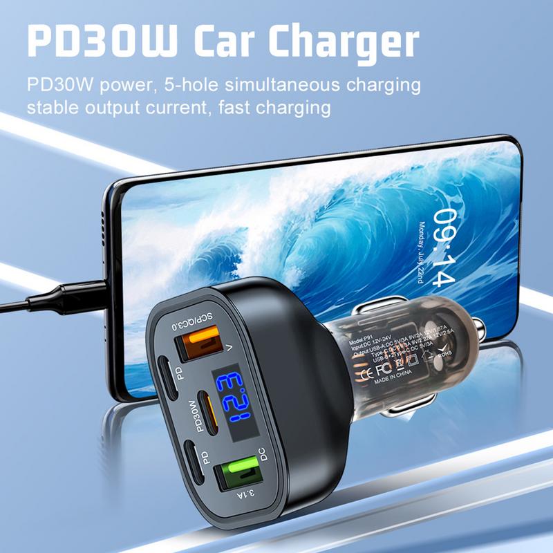 USB Car Charger 2 USB Port Fast Car Charger 3 Type-C Port Flash Charging Charger Car Accessories For Trucks SUVs Auto
