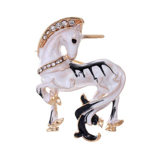 Broche Émail Licorne Blanche Alliage Forme Animale Épinglette Strass Broche Licorne pour Manteaux Chapeaux Écharpes Sacs