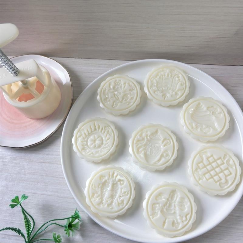 Hand Press Mooncakes Molds 8 Different Pattern For 100G Dessert Easy To Use Baking Tool Durable ABS And Nonrust Steel