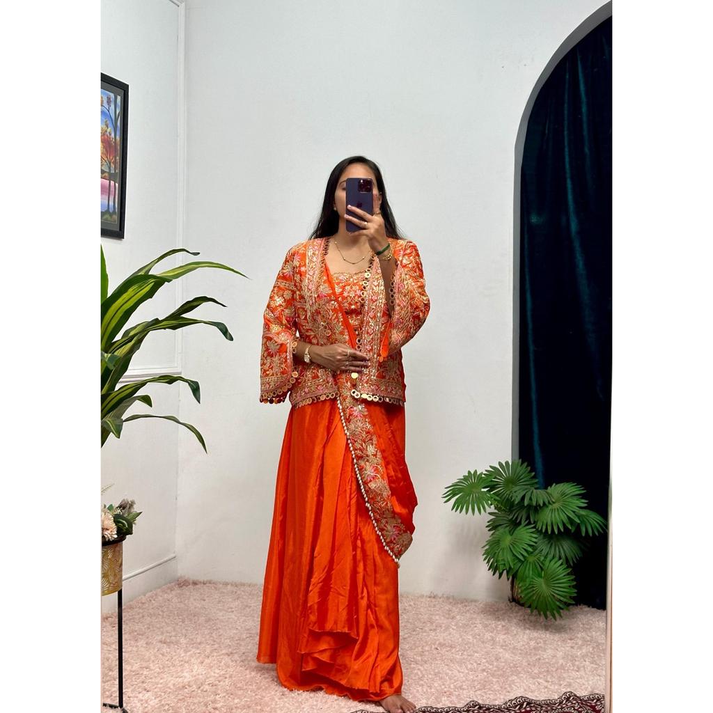 Party Wedding Wear Desigenr Saree Blouse Indian Women Ethnic Sari with Koti
