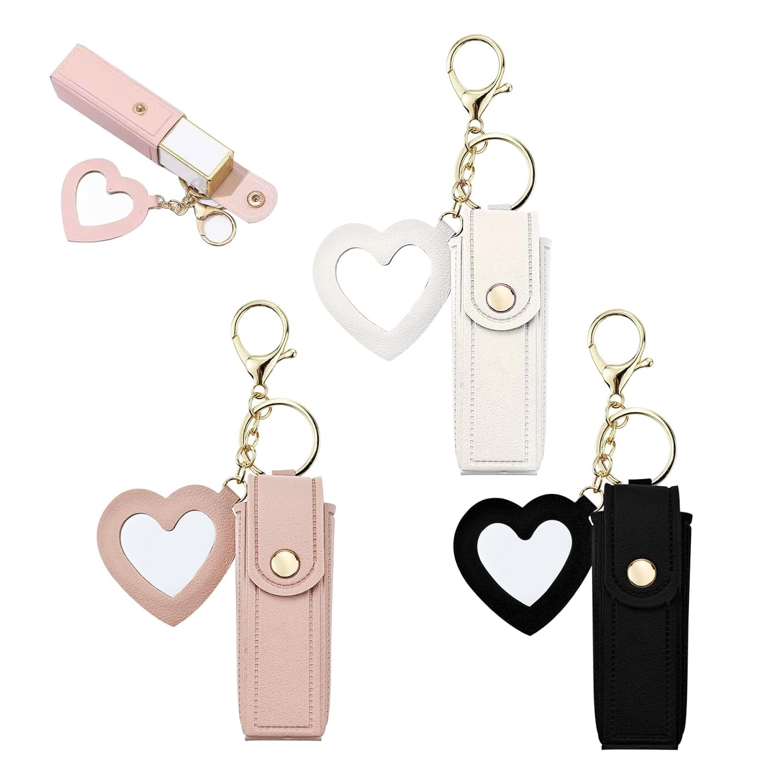 

Косметичка из ПУ кожи для губ, подарочная, для хранения монет, с макияжем и удобная для новых и юбилеев, набор из 3 предметов: чехол/кошелек, сумка, чехол, зеркало, милая, белый