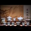 Exquisite mutton fat jade white porcelain gift blue and white lotus teapot, teacup, gaiwan set, full set of kung fu tea sets for home use