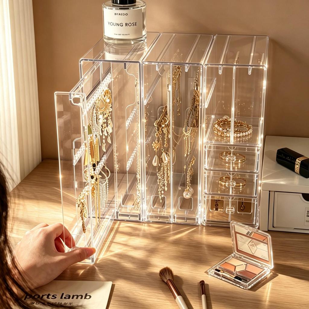 Clear Acrylic Jewelry Storage Box: Elegant Display for Earrings, Necklaces, and Accessories