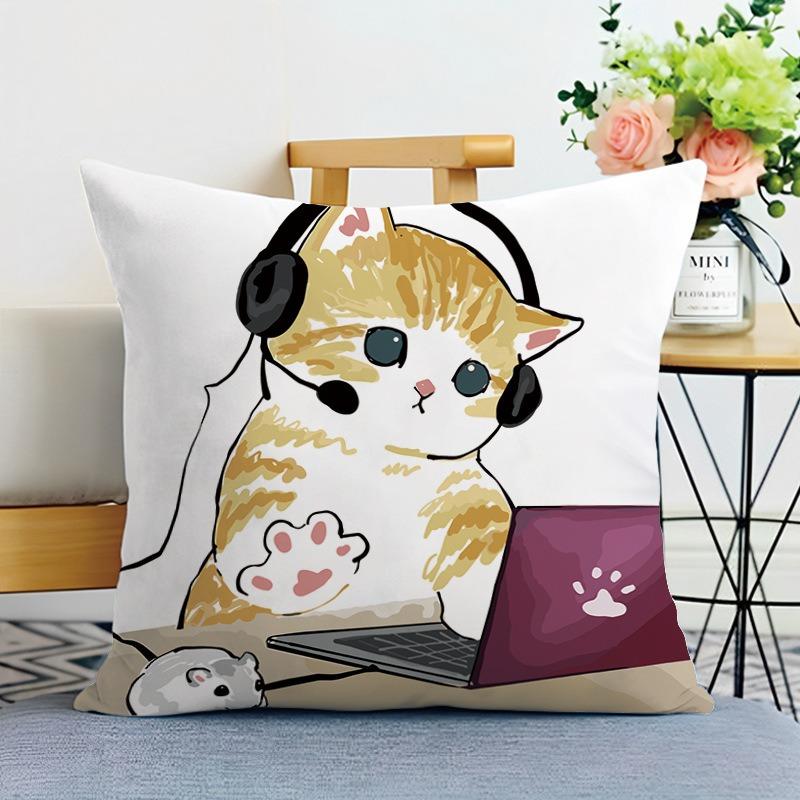 Cartoon Katze Druck Dekorative Kissenhülle Schlafzimmer Wohnzimmer Quadratische Kissenhülle