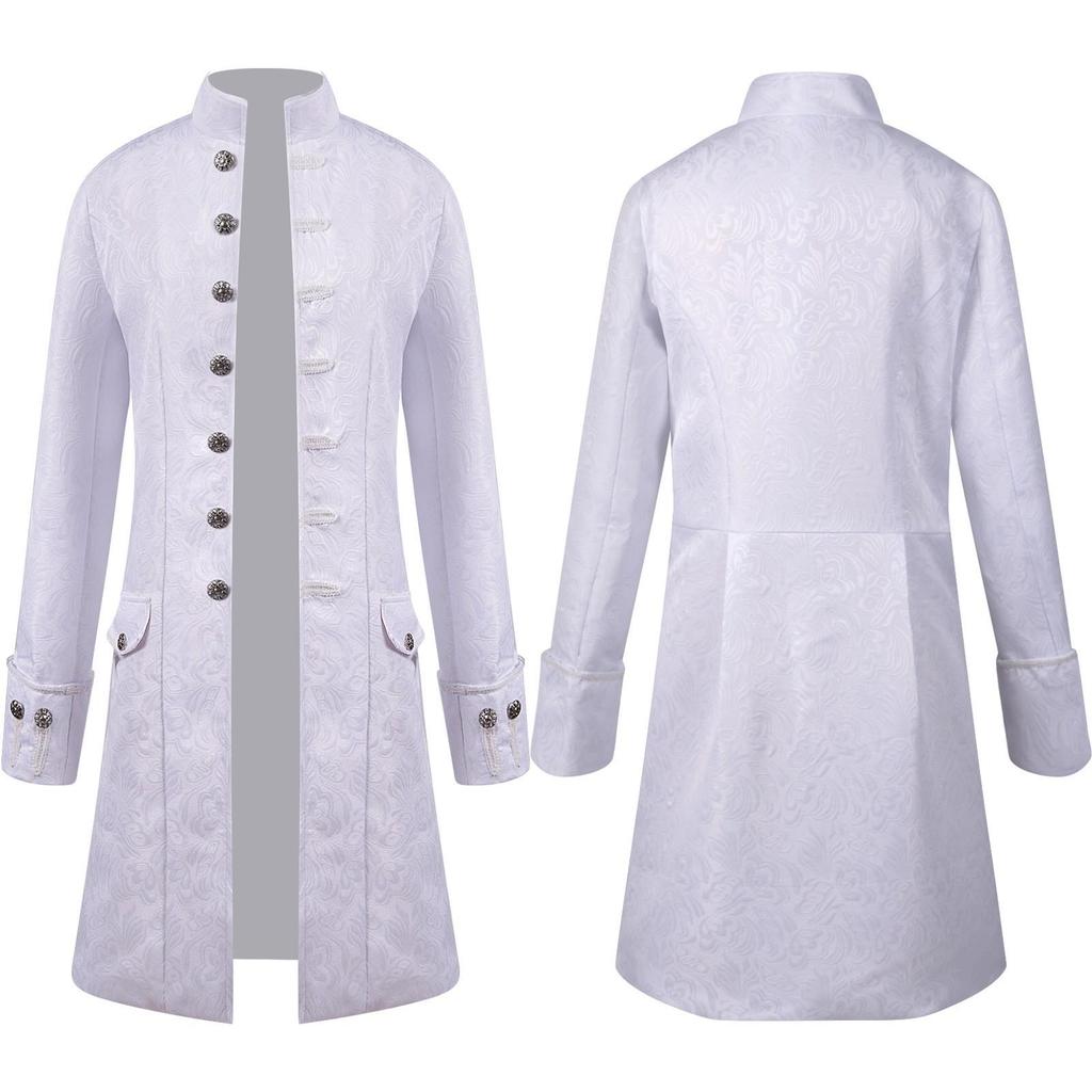2025 Men's Solid Color Jacquard Costume Jacket - Spanish Medieval Style, Perfect for Spring and Autumn Performances