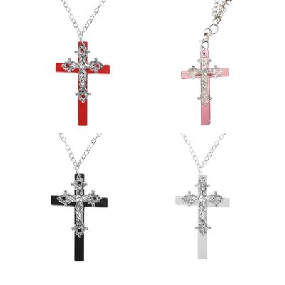 Fashion Wooden Cross Pendant Necklace Punk Gothic Collar Choker Necklace Long Neck Chain Y2K Jewelry for Women Men