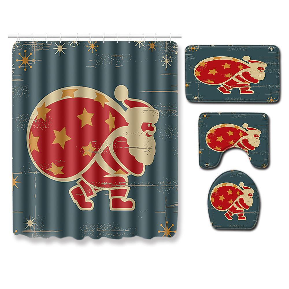 Christmas Toilet Four-Piece Floor Mat Bathroom Non-Slip Door Mat Shower Room Absorbent Carpet