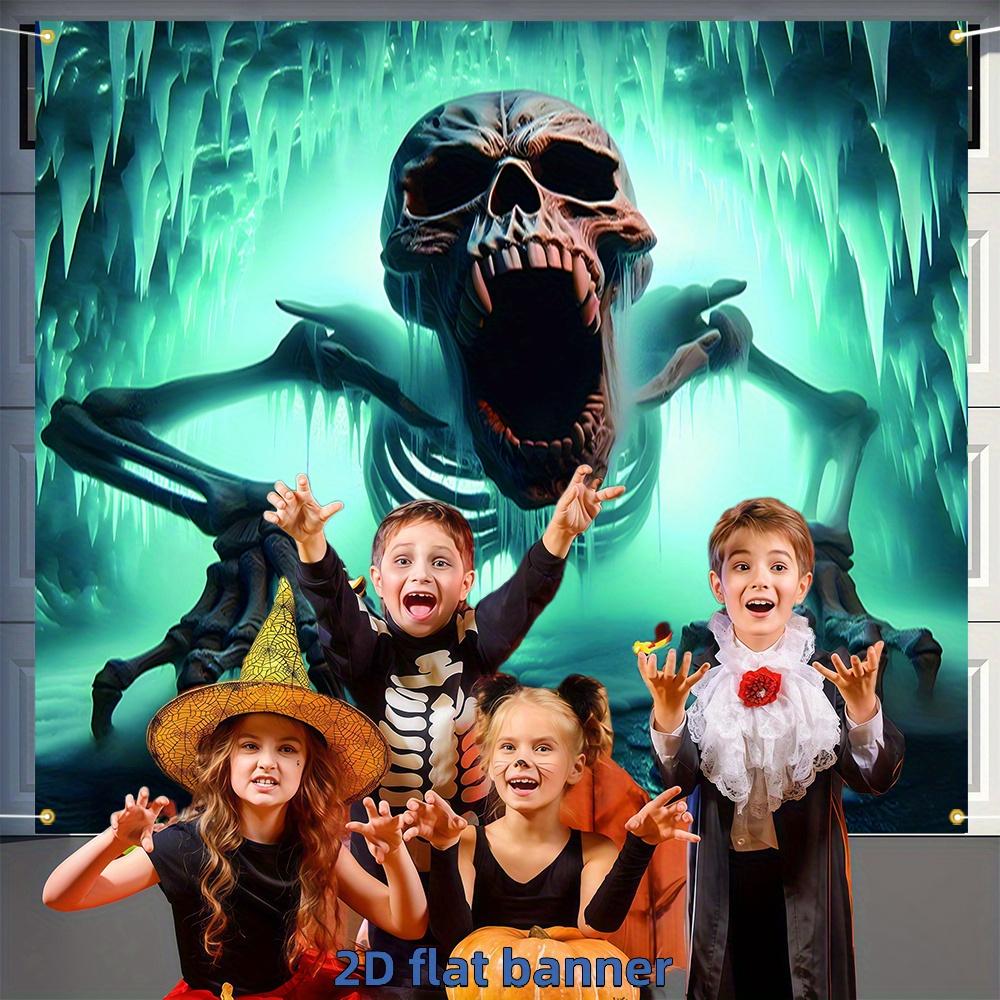 2D flat, 2D door banner, 2D flat banner, 1pc Happy Halloween garage door banner with skull opening and stretched hand skull