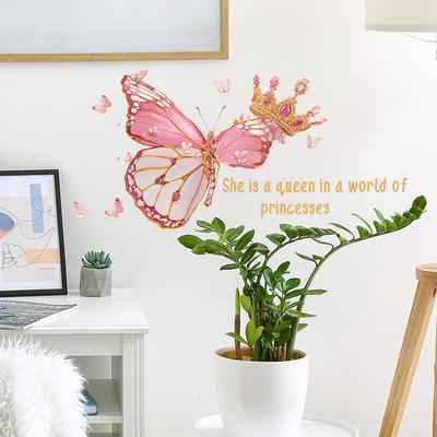 1Pc Butterfly Crown Princess Girls Room Wall Stickers DIY Wall Decoration Nursery Kids Baby Room Wall Sticker