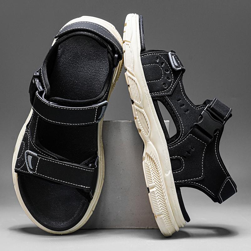 

Mens Sandals 2025 Summer Lightweight Comfortable Sandals Men PU Leather Casual Beach Walking Sandals Non Slip Size 39-45 45 чорний білий колір