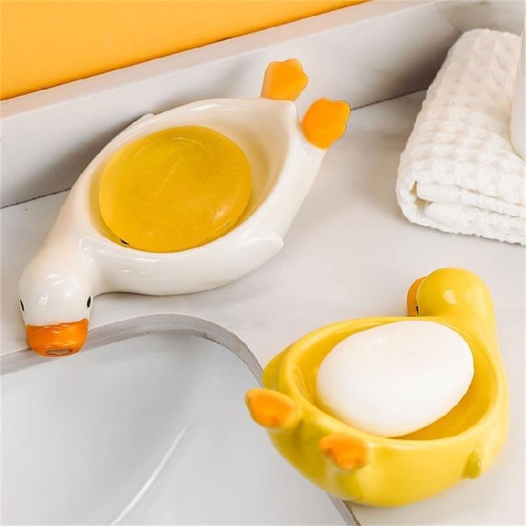 Charm Duck Soap Dish Ceramic Soap Container Box With Drainage Hole For Bathrooms And Kitchens With Smooth Finishes