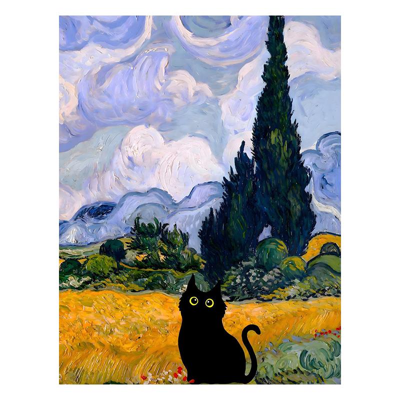Van Gogh Black Cat Sunflowers Funny Art Matisse Monet Canvas Painting Posters And Prints Wall Pictures For Living Room Decor