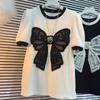 Women Spring and Summer Patchwork Lace Sweet Bow T Shirts Design O-neck Tees