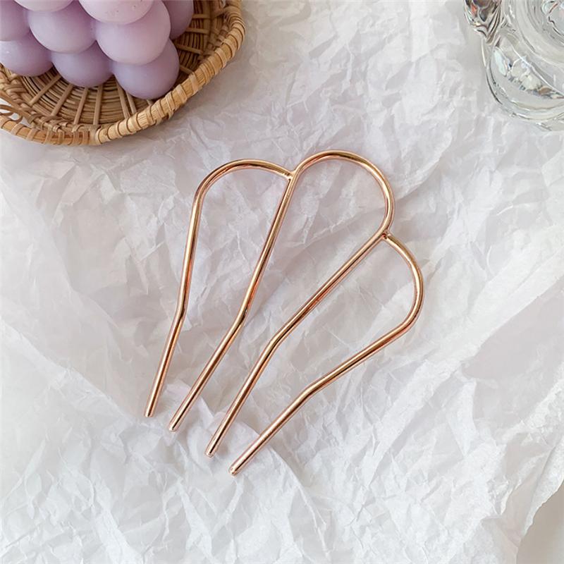 New Metal Hair Sticks Bun Hairpins Simple Gold Color U-Shape Alloy Updo Hair Fork Clips Women Styling Tools Accessories Gifts