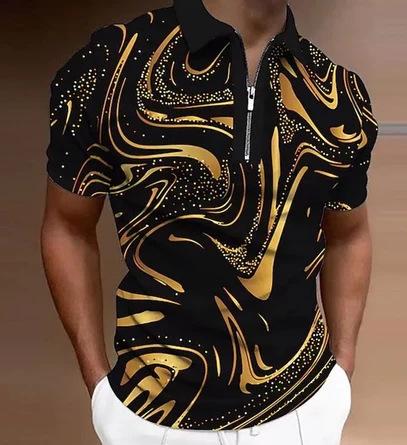2026 Men s Polo Shirt Lapel Zipper Top T-Shirt Casual 3D Printing Short Sleeve Polo High Quality Men s Clothing S