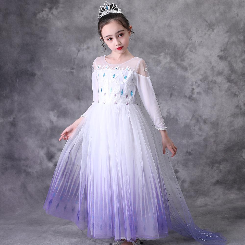 Frozen 2 Elsa Princess Dress, Long Sleeve, White Gradient - Perfect for Halloween Gifts 120 cm