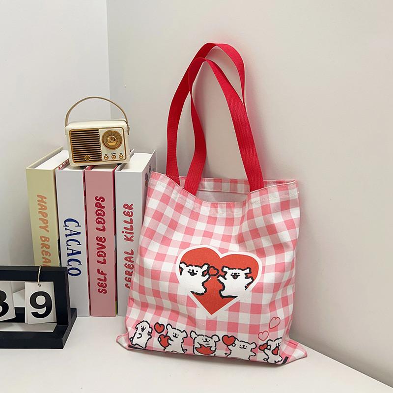 Cute Cat And Maltese Checkered Pattern Student Casual Canvas Bag For Student And Commuter