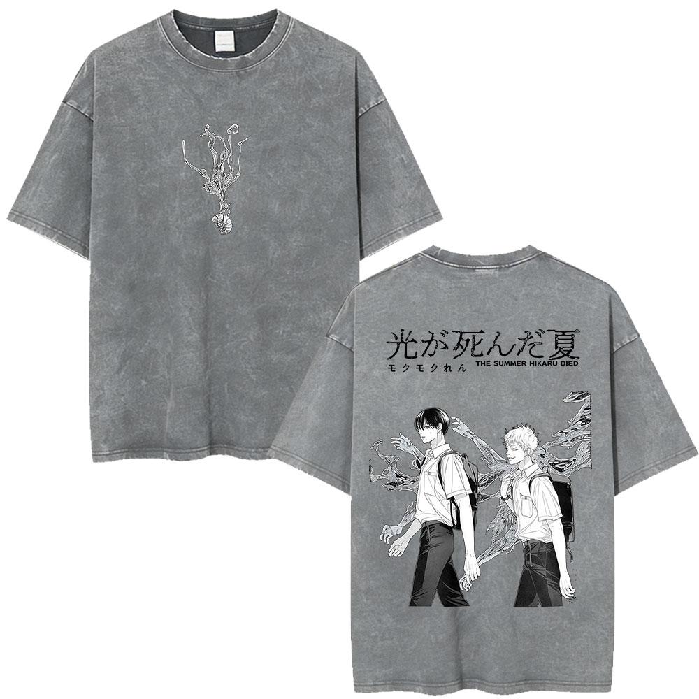 Vintage Washed Anime The Summer Hikaru Died TShirt Hikaru Yoshiki Fashion Harajuku Tshirts Mens Women Cotton Casual T Shirts