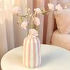 Ornamenti in Ceramica a Forma di Vaso Rotondo Compatto con Strisce Fresche Multicolore Vaso da Libreria per Fiori Decorazione da Tavolo