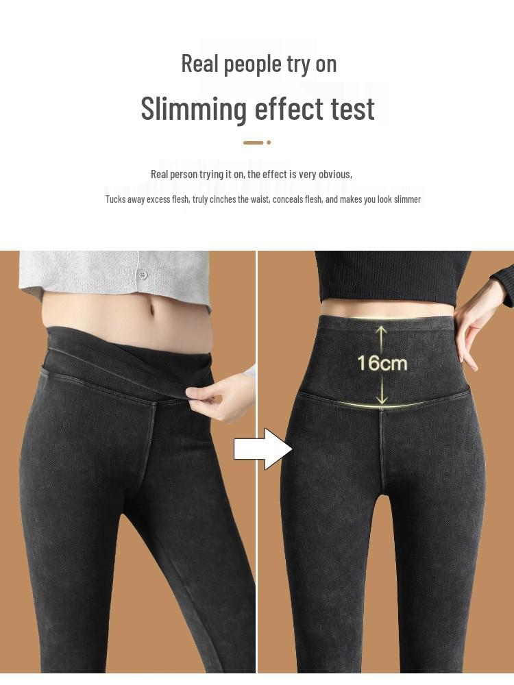 Plus Size Velvet Base Layer Yoga Pants for Women - Spring/Autumn 2026, Thickened Denim for Chubby Girls