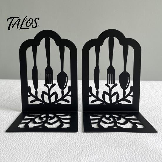 Wear Resistant Bookends 1 Pair Kitchen Metal Decorative Bookend for Shelves, Heavy Duty Non-Skid Book Dining Room Holder Stand, Black Support Stopper