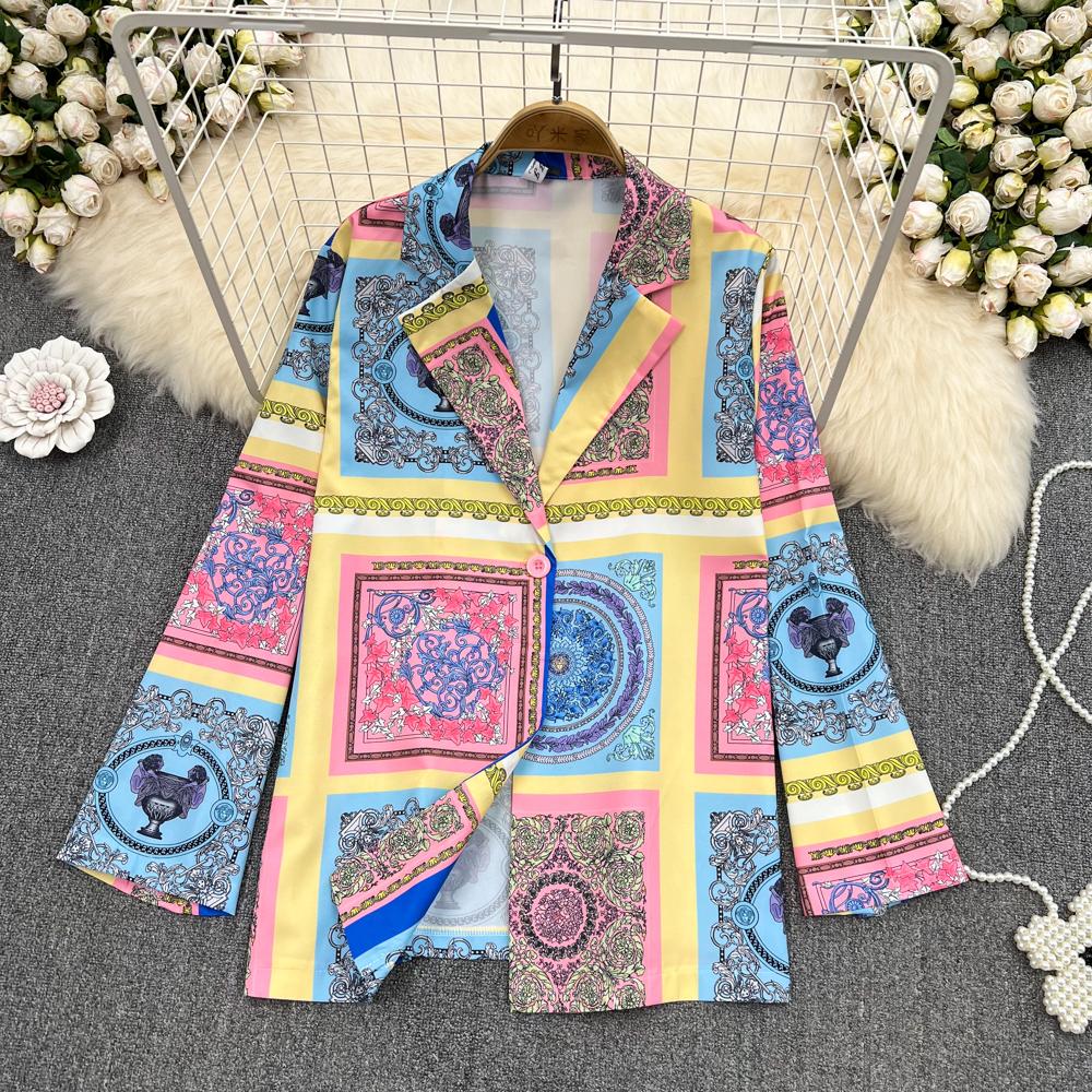 

RUGOD Весна и осень, новая модная повседневная свободная универсальная куртка с принтом, женское пальто с длинными рукавами на пуговицах