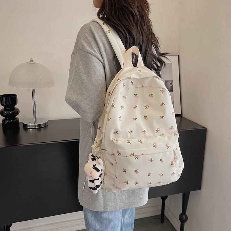 Women College Student Backpack Large Capacity Travel Laptop Rucksack Adjustable Strap Flower Book Schoolbag Teenage Girl Bag