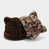 Winter Imitation Fur Hat Plush Bucket Hat Leopard Print Bear Ear Ruslan Baginsky Hat Thicken Woman Bonnet Ski Cap Fisherman Hats