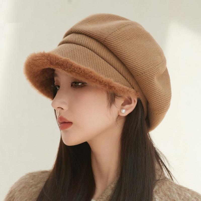 Plush Warm Plush Beret Women's New Autumn and Winter Octagonal Hat Thickened Fashion Pile Hat Bucket Hat