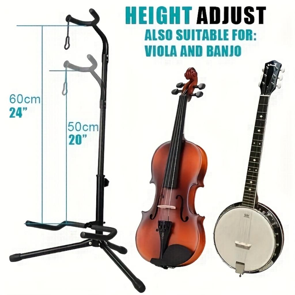 Supporto per Chitarra Pieghevole Portatile Regolabile, Protezione in Spugna a Forma di U con Cinturino di Blocco del Manico Base a Treppiede Stabile per Uso su Palco e in Studio di Registrazione