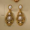 French Retro Premium Chinese Style Pearl Alloy Earrings Electroplated Oval Ear Needles