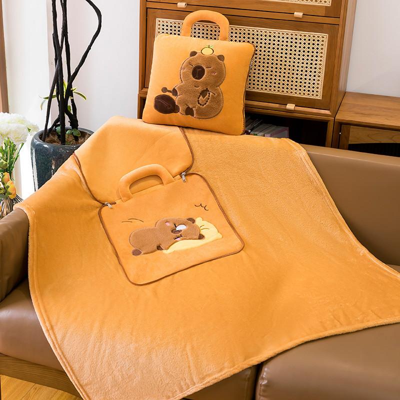 Capybara 2in1 Cartoon Quilt Office Nap Pillow Car Blanket Multifunctional