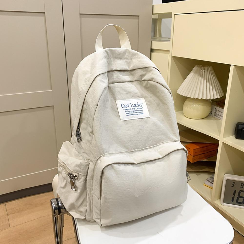 

Lightweight Solid Color Backpack Nylon Student Schoolbag Fashion Travel Backpack Outdoor белый