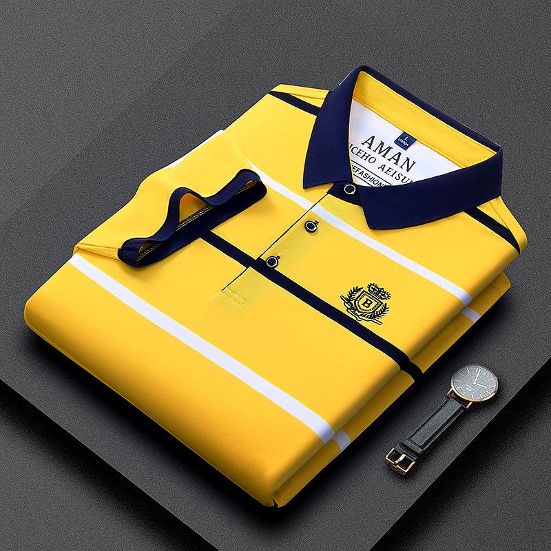 

Классическая мужская полосатая футболка с короткими рукавами и лацканами, хлопковая футболка, тонкая деловая рубашка-поло 3XL