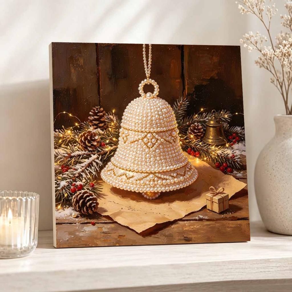 DlY Mini Framed Pearl Painting Kit Beads Christmas Bell Canvas Home Decor Painting