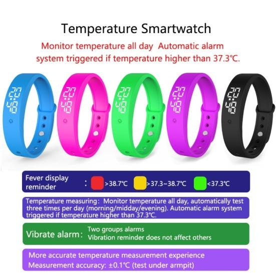 V9 Body Temperature Monitor Thermometer Vibration Alarm Wristband Smart Bracelet