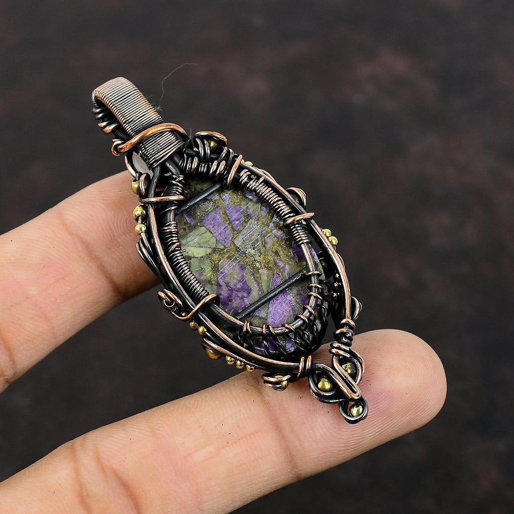 Tree Of Life Copper Purpurite Pendant Copper Wire Wrapped Rainbow Moonstone Pendant Handmade Jewelry Gemstone Pendant Copper Jewelry For Mom