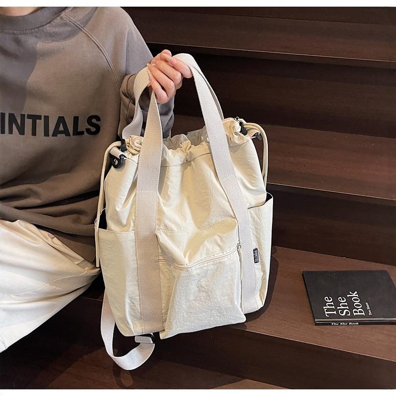 Schoolbag Multifunctional Simple Large Capacity Handbag Casual Niche Drawstring Design Backpack Versatile Travel Storage Bag