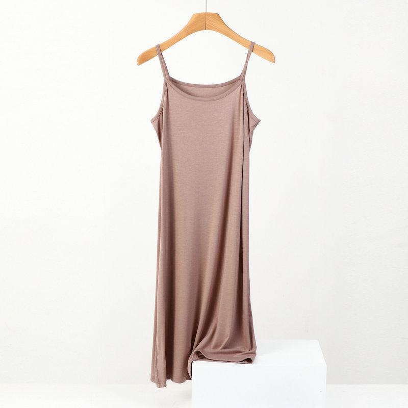Women's Thin Strap A-line Midi Cami Dress Plus Size Solid Rayon Spandex Sleeveless High Waist Spring Summer Layering Long Tank Dress