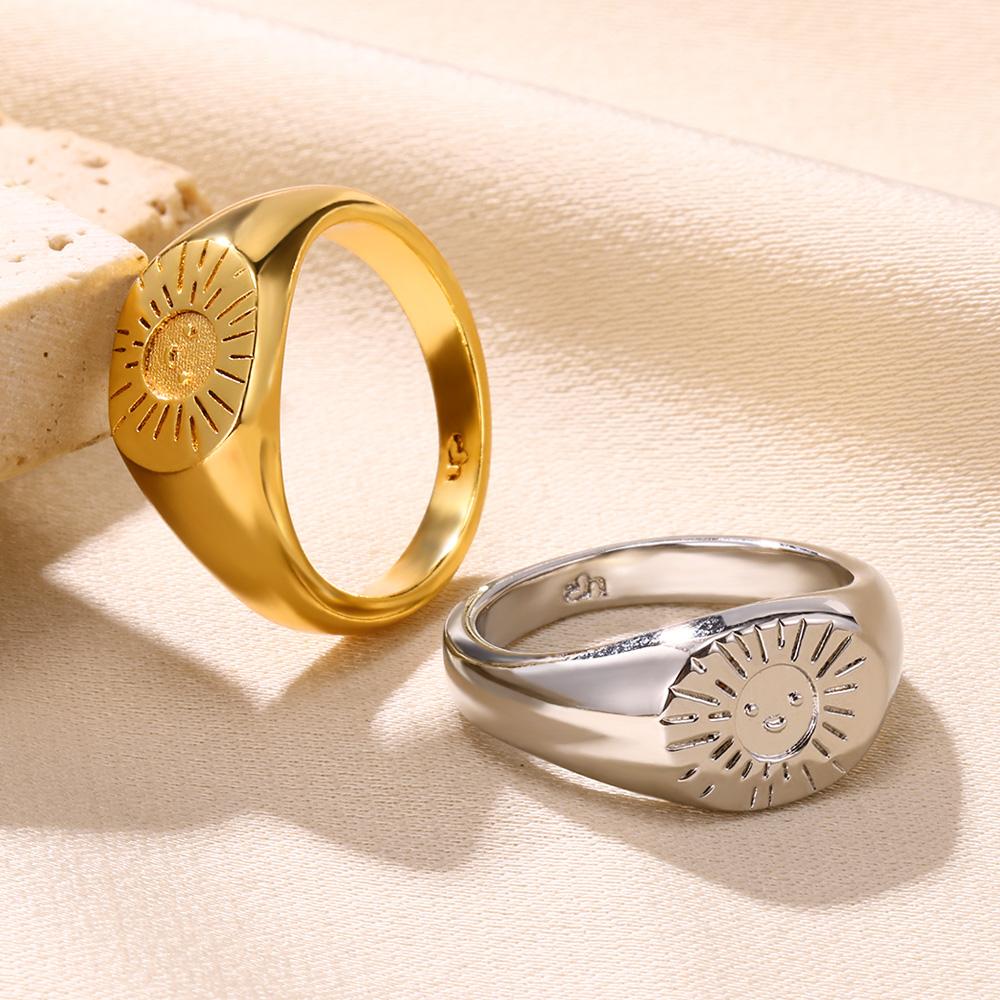 Stainless Steel Sun Smile Rings Gold Finger Rings For Women Classic Fashion Couple Jewelry Best Friend Gift Wholesalers