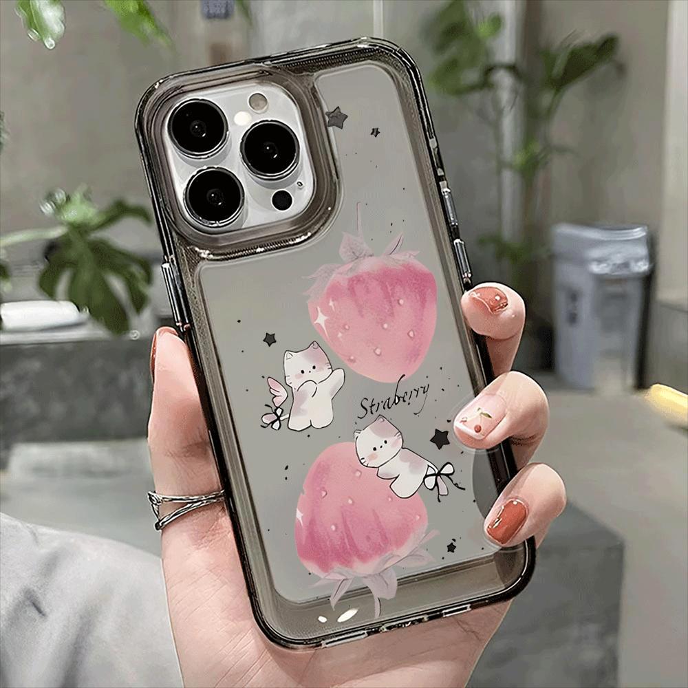 Cute Animals And Strawberry Clear Cases For IPhone 16 15 14 13 12 11 17 Pro Max Air 15 Plus Shockproof Silicone Soft Cover Cases