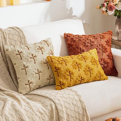 Autumn Style Maple Leaf Plush Pillow Three-dimensional Leaf Embroidery Pillow Case Living Room Sofa Waist Pillow Cushion Cover