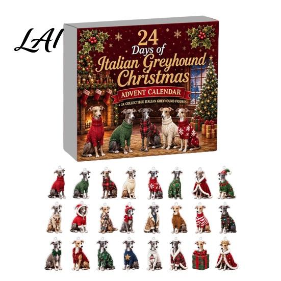 Christmas Tree Hanging Decorations Greyhound Advent Calendar 24 Days Countdown 2D Day Flat Acrylic Dog Ornaments for Holiday Decoration Calendar