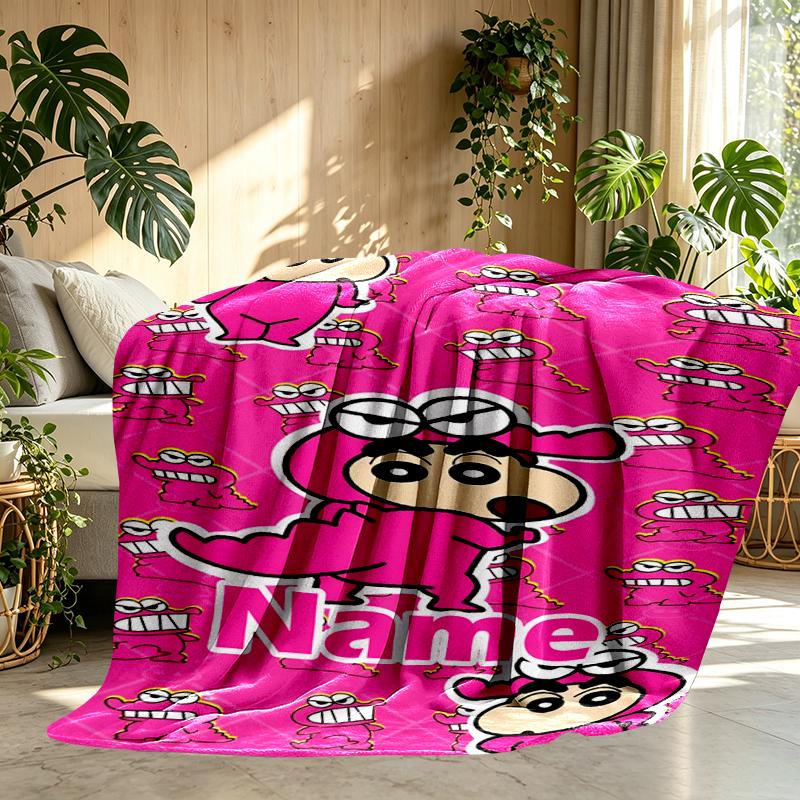 Custom Name Personalized Crayon Shin Print Blanket, Home Decor, Bedroom, Sofa, Camping, Couch, Gifts for Birthday Christmas