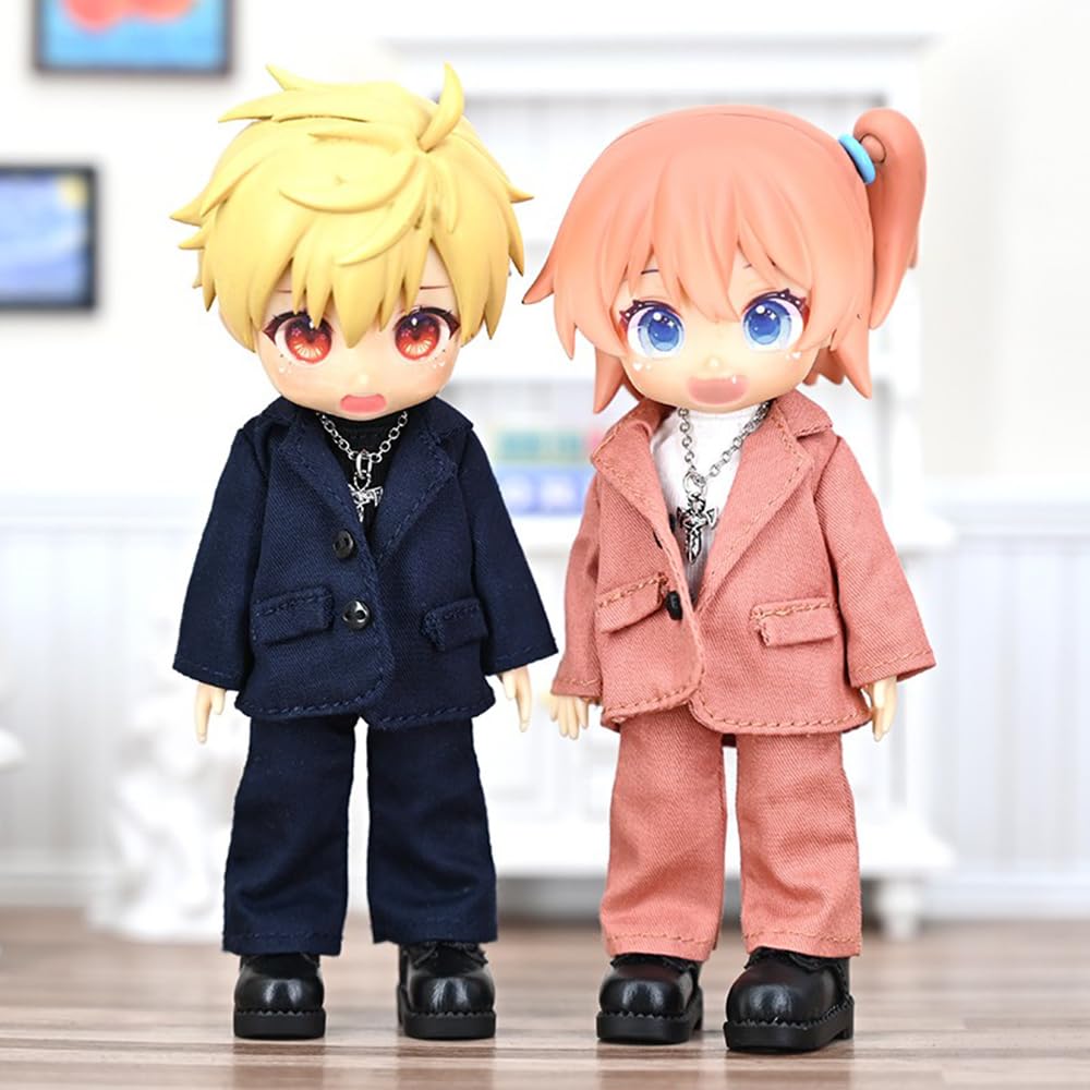 Obitsu 11 OB11 Size Costume Obitsu Doll 11cm Body Loose Suit Set Top and Bottom Necklace Set 4 Colors T-shirt 4-piece (navy)