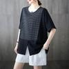 Mode Gestreiftes Patchwork T-Shirts Sommer Kurzarm Locker Einfarbig Schlitzsaum Lässige Oberteile Tees Vintage Trend Damenbekleidung