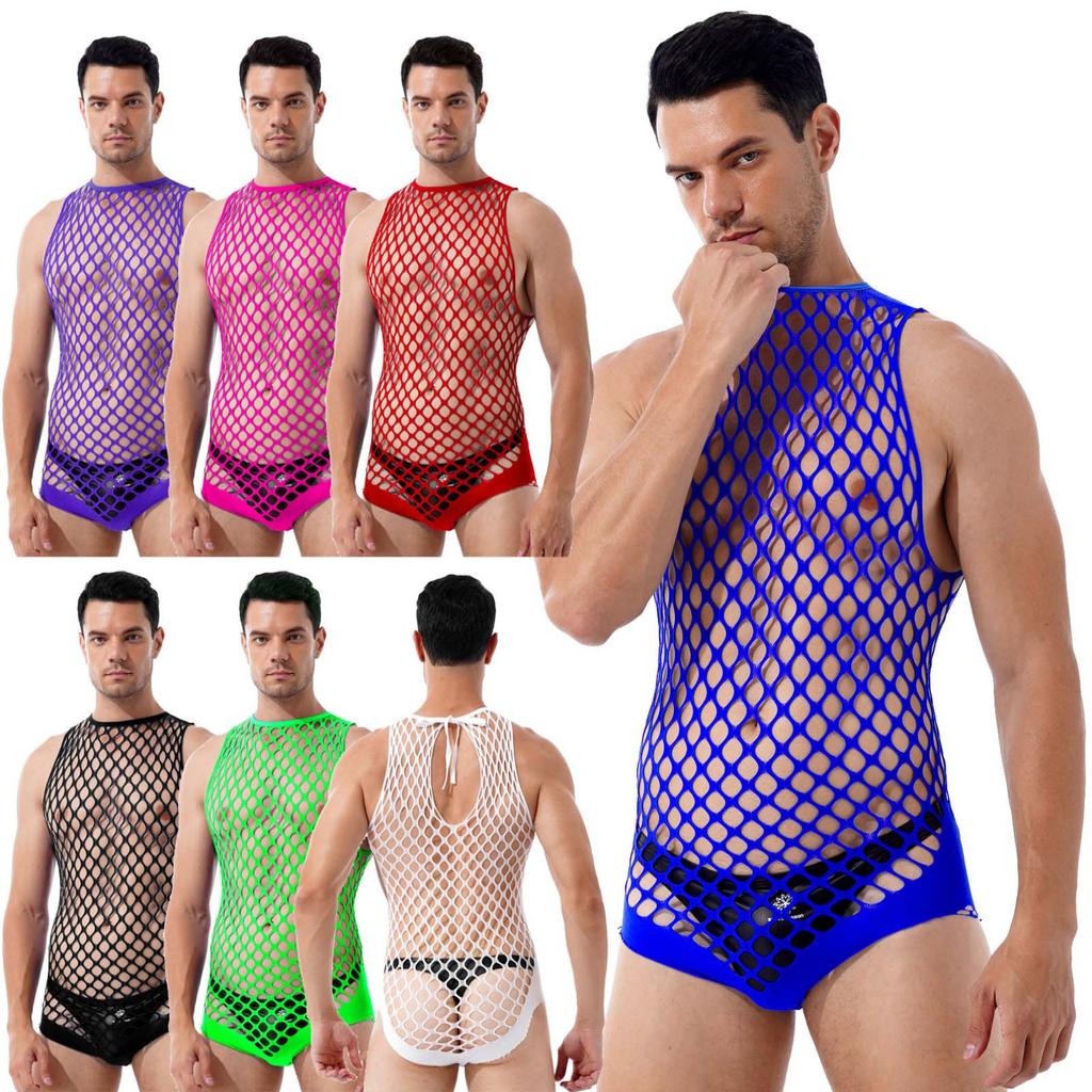 Men Swimwear Fishnet Cover Up Dress Stretchy Swimsuit for Bathing Suits